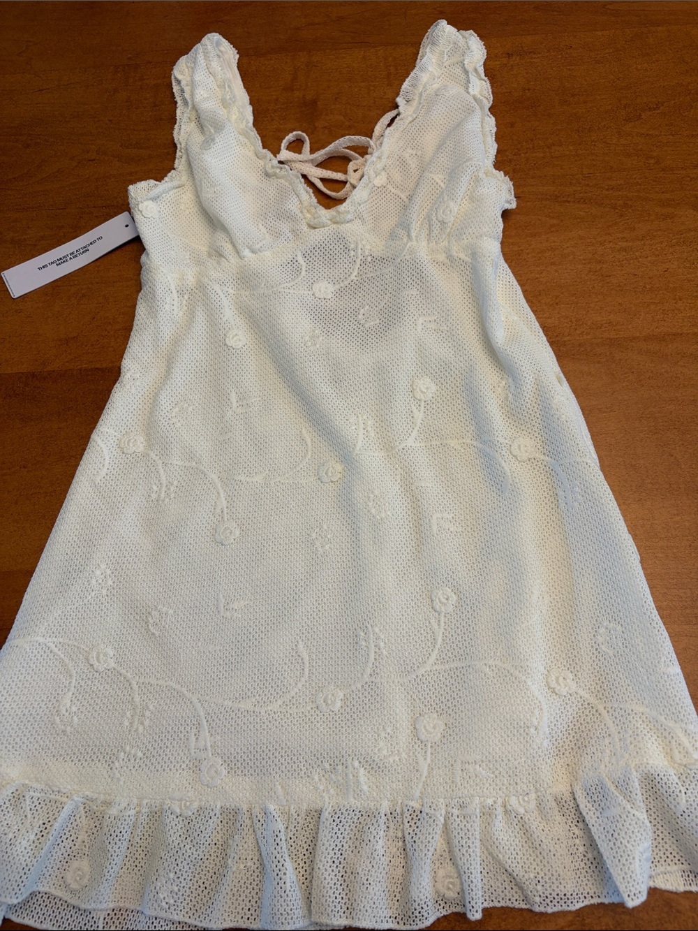 Princess Polly Feeling Alive Cream  Lace Mini Dress with Ruffle Trim